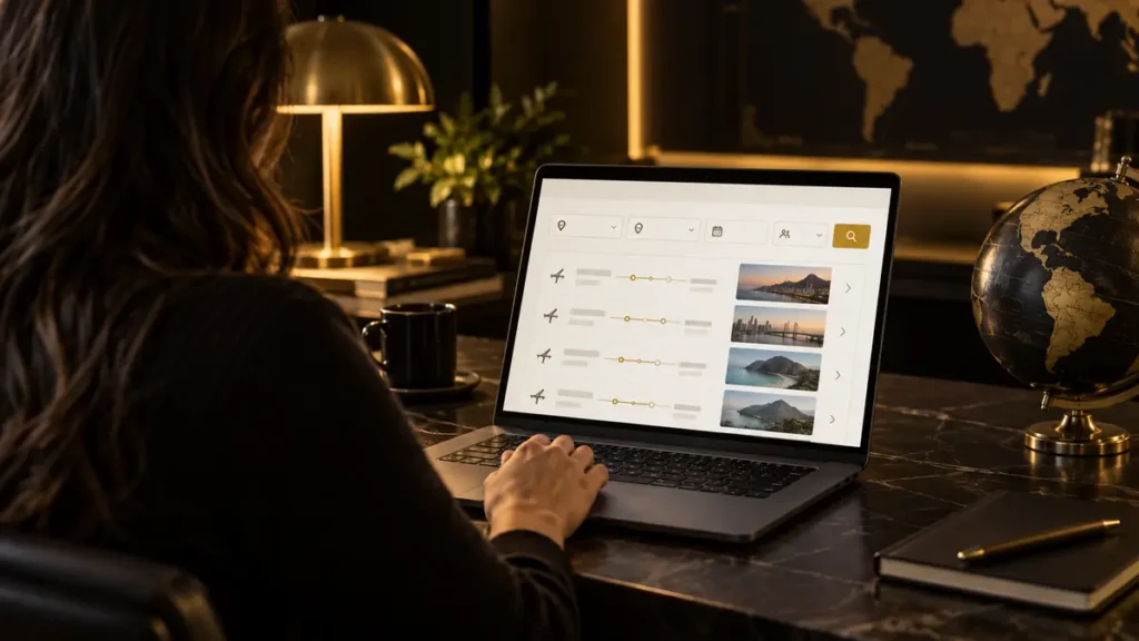 Pessoa pesquisando disponibilidade de passagens com milhas no computador